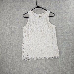 Adiva Women Sleeveless Lace Tank Top Ivory M Cotton Polyester Keyhole Back